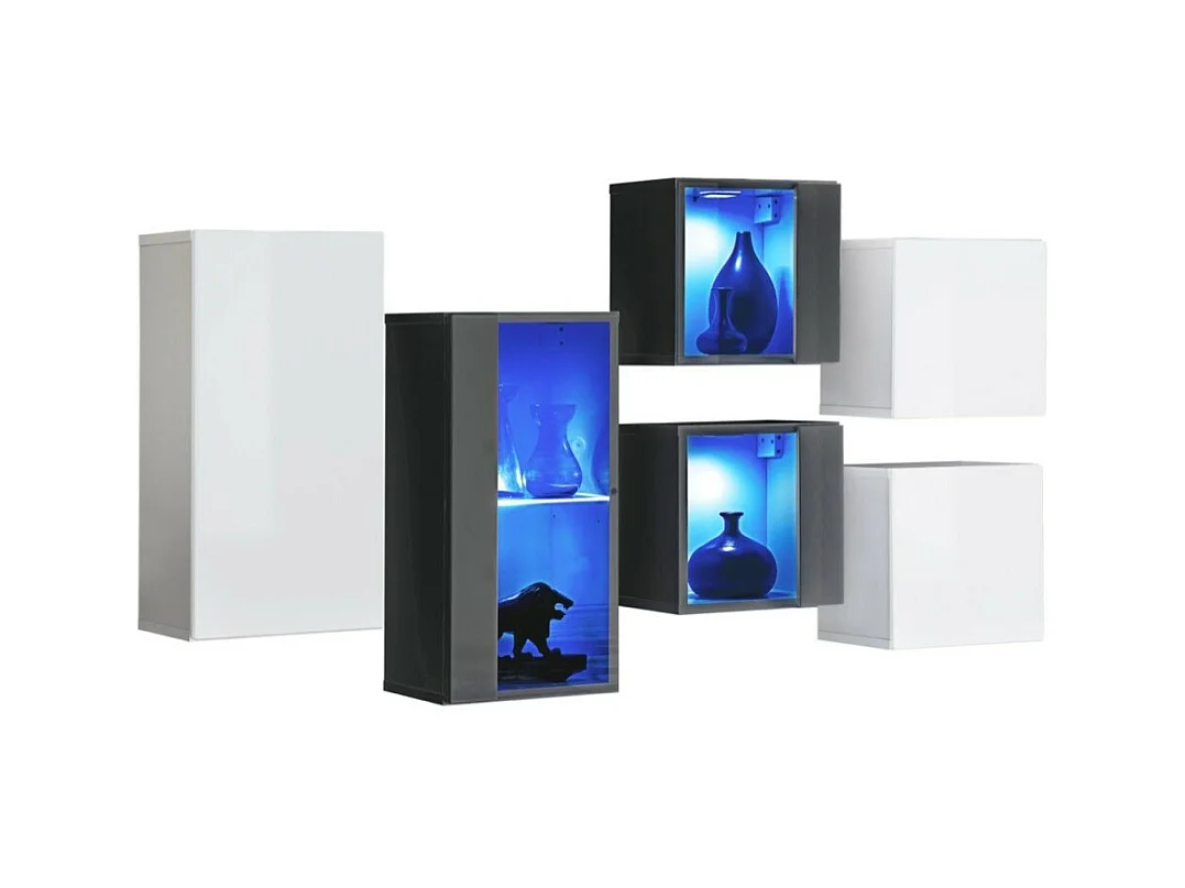 Woonkamermeubelset SWITCH SBIV – Wit en grijs – Ingebouwde LED & Push to Open systeem