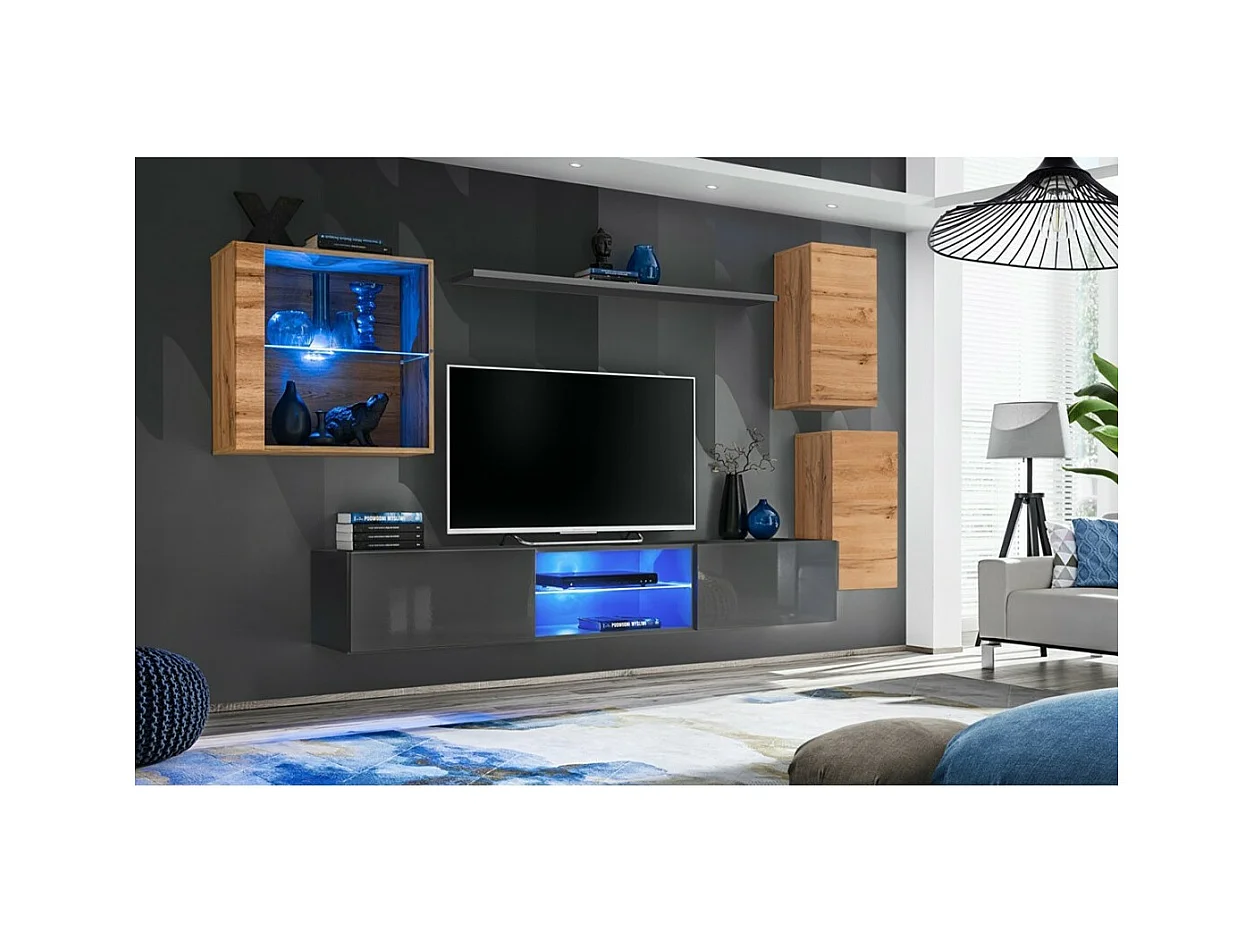 Set di mobili da soggiorno SWITCH XXIII design, colore rovere e grigio