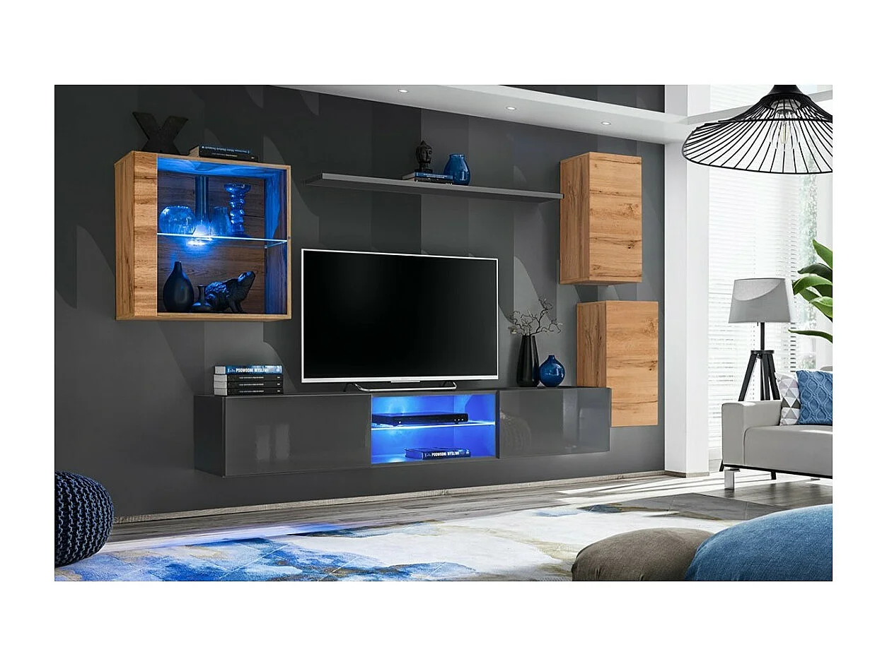 Woonkamermeubelset SWITCH XXIII design, eiken en grijs kleur