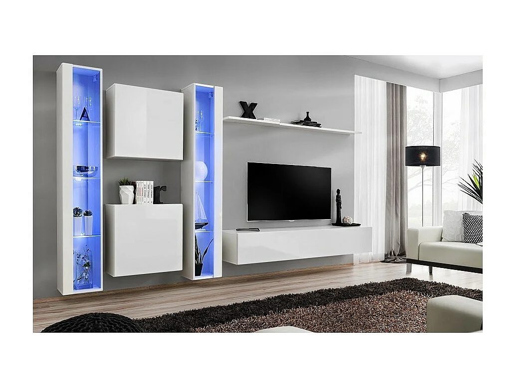 Wandmeubelset voor de woonkamer SWITCH XVI design, in glanzend wit.