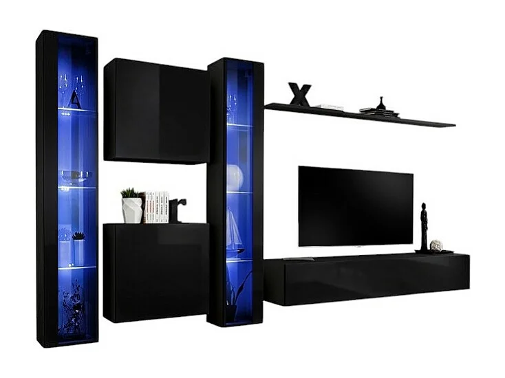 Wandmeubelset voor de woonkamer SWITCH XVI design, in glanzend zwart.