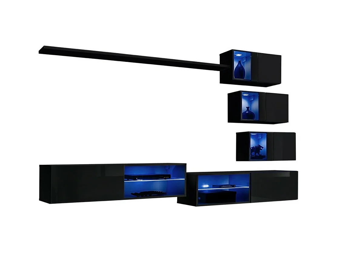 Ensemble meubles de salon SWITCH XXIV – LED – Noir brillant – Composition murale design