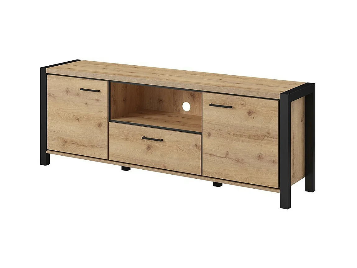 Set aus 6 Möbeln für das Wohnzimmer, Kollektion TIVORA. Farbe Eiche und Schwarz.