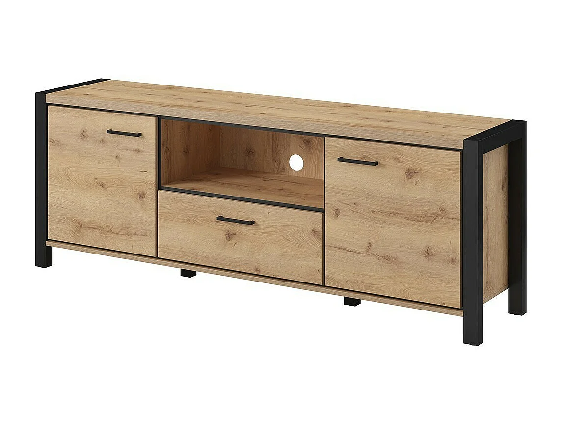 Ensemble de 6 meubles de salon collection TIVORA. Couleur chêne et noir.