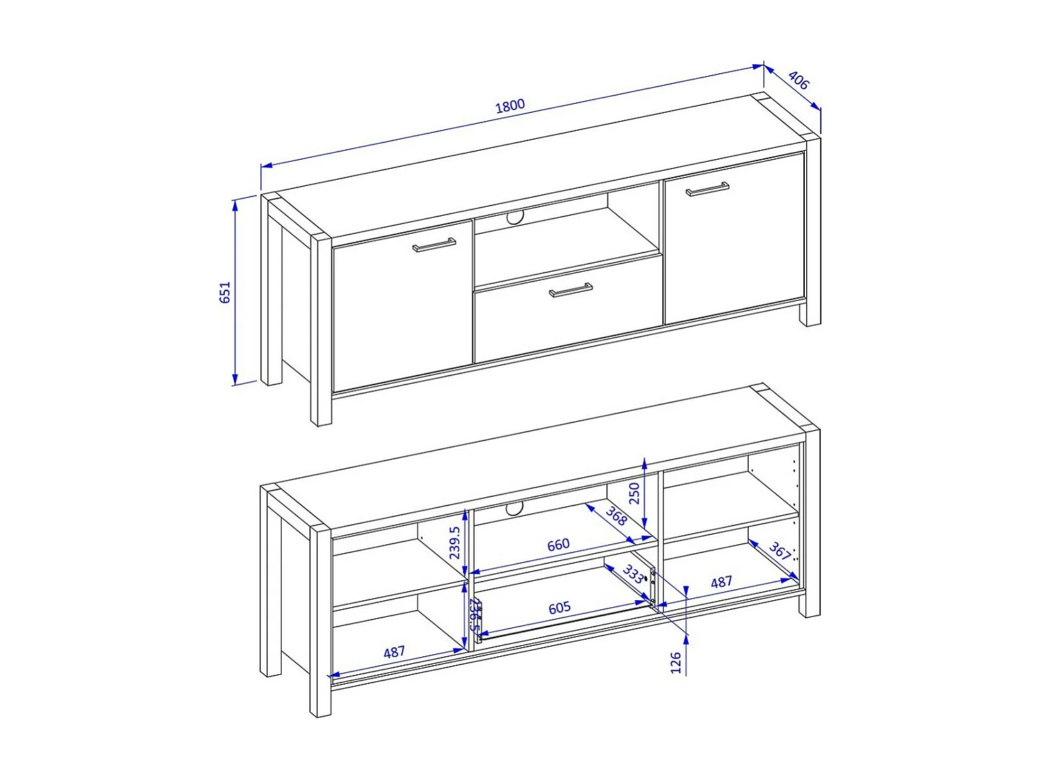 Ensemble de 6 meubles de salon collection TIVORA. Couleur chêne et noir.