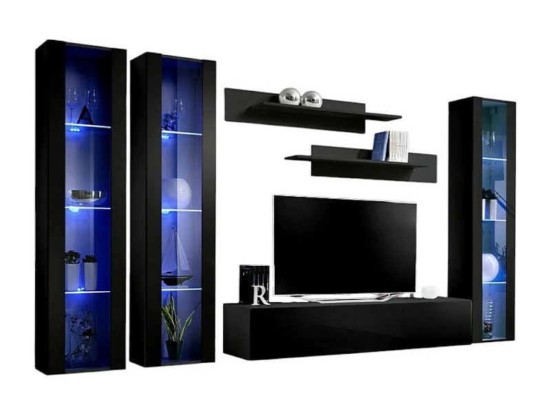 Móvel para TV FLY C2 design, na cor preto brilhante. Móvel suspenso moderno e na moda para a sua sala de estar.