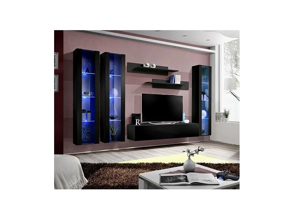 TV-Möbel FLY C2 Design, in glänzendem Schwarz. Modernes und trendiges hängendes Möbelstück für Ihr Wohnzimmer.