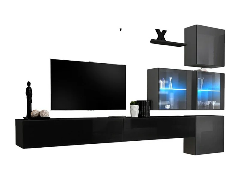 Ensemble meubles de salon SWITCH XIX design, coloris noir et gris brillant.