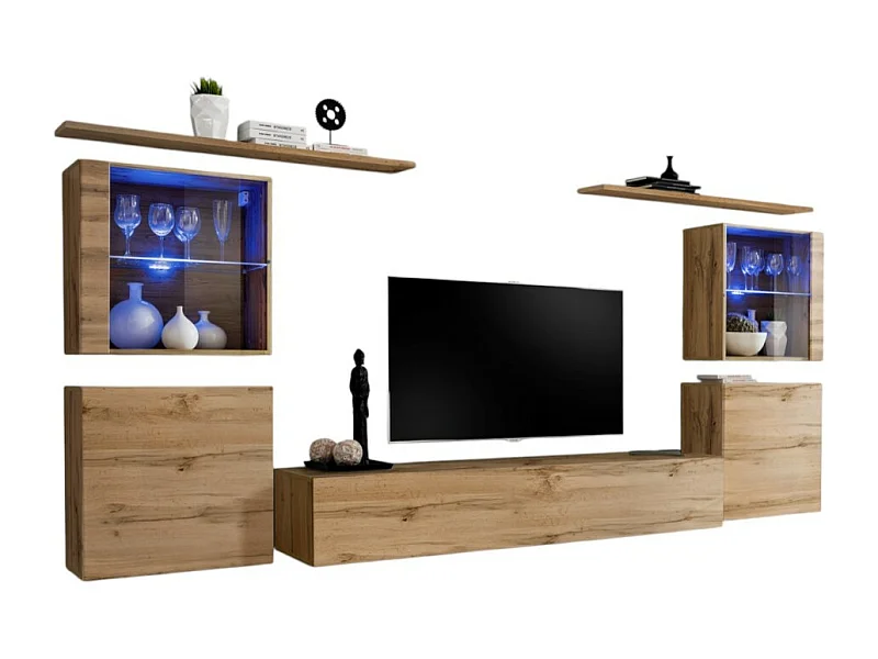 Conjunto de muebles para salón mural SWITCH XIV diseño, color roble Wotan.