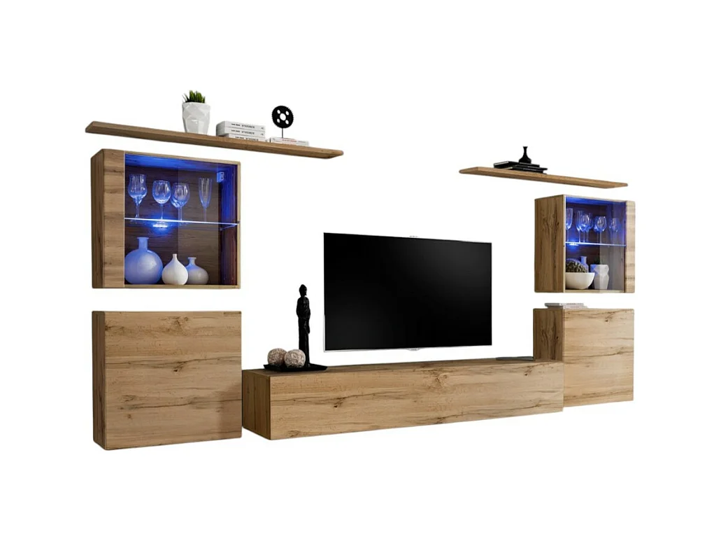 Conjunto de muebles para salón mural SWITCH XIV diseño, color roble Wotan.