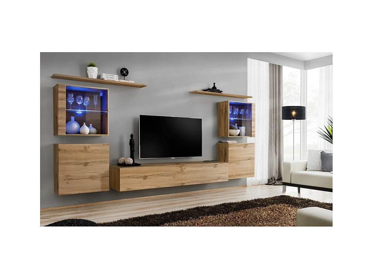 Conjunto de muebles para salón mural SWITCH XIV diseño, color roble Wotan.