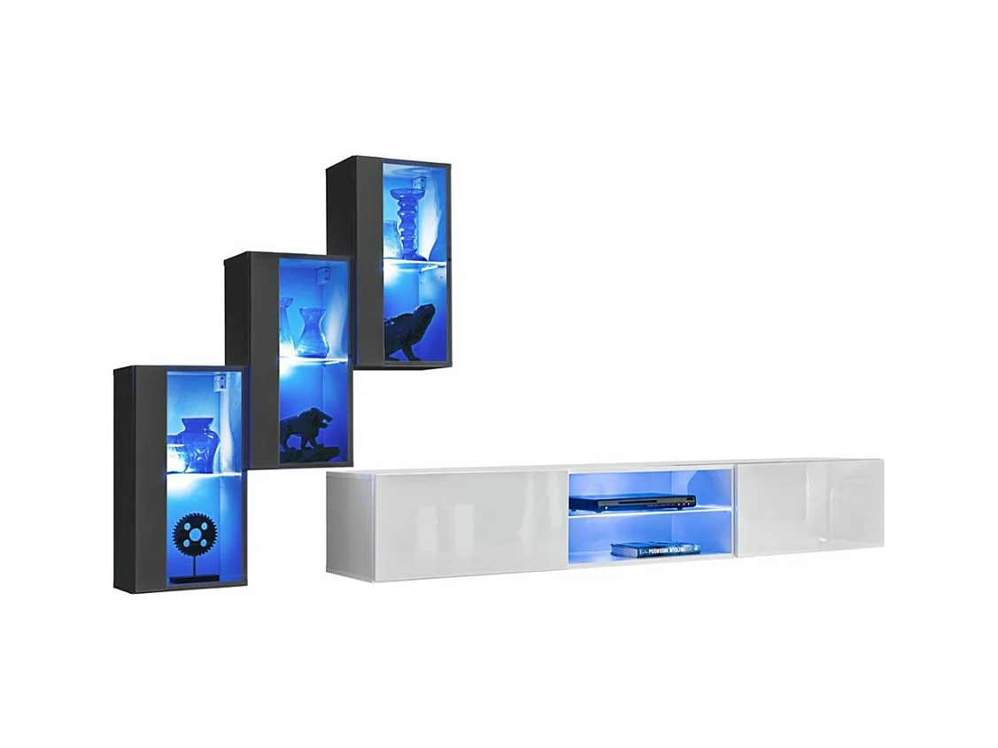 Set woonkamermeubels SWITCH XXII – LED – Grijs en Wit – Hangend ontwerp