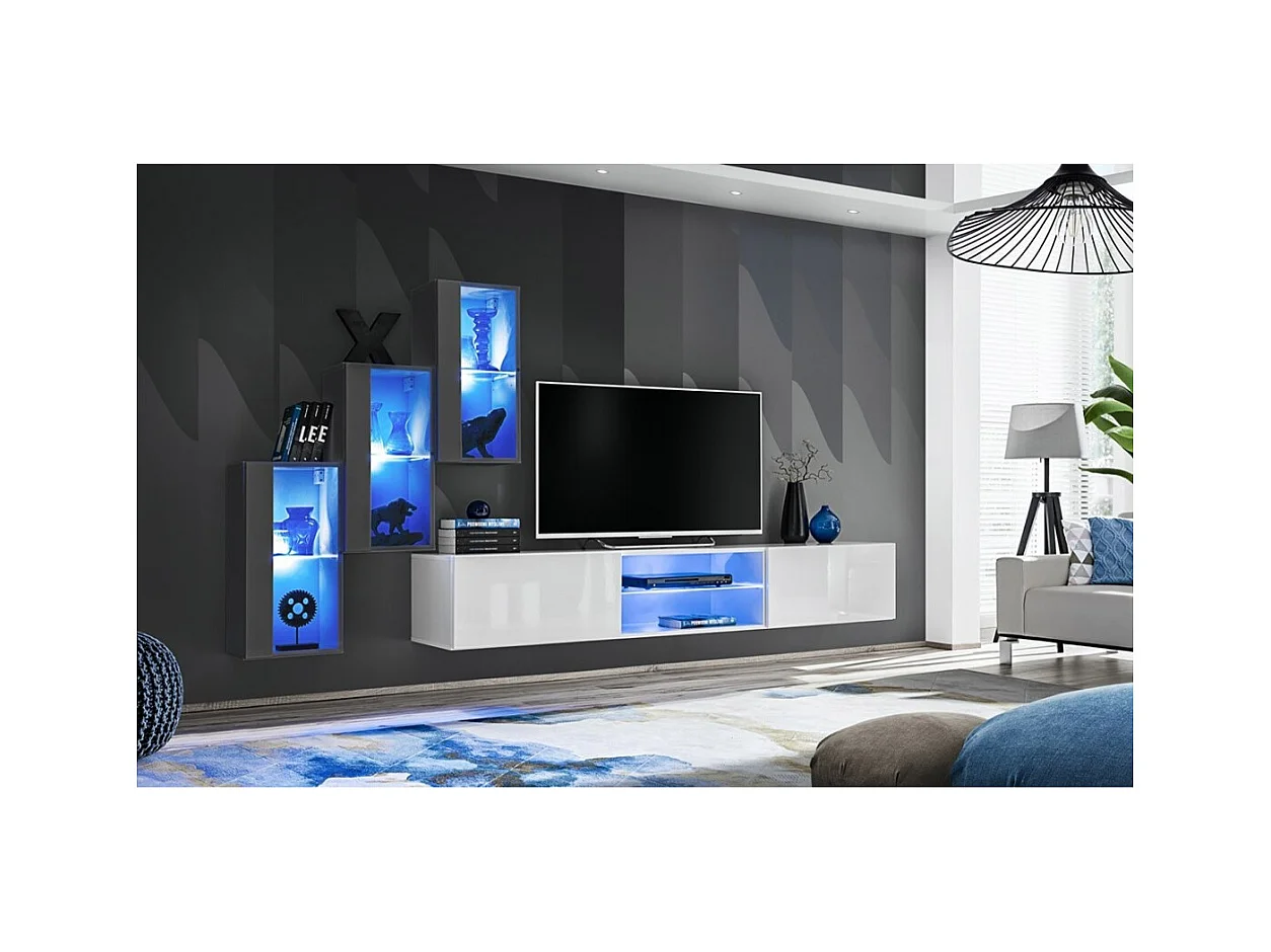 Set woonkamermeubels SWITCH XXII – LED – Grijs en Wit – Hangend ontwerp