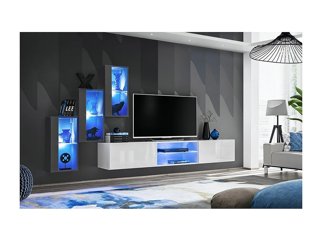 Ensemble meubles de salon SWITCH XXII – LED – Gris et Blanc – Design suspendu