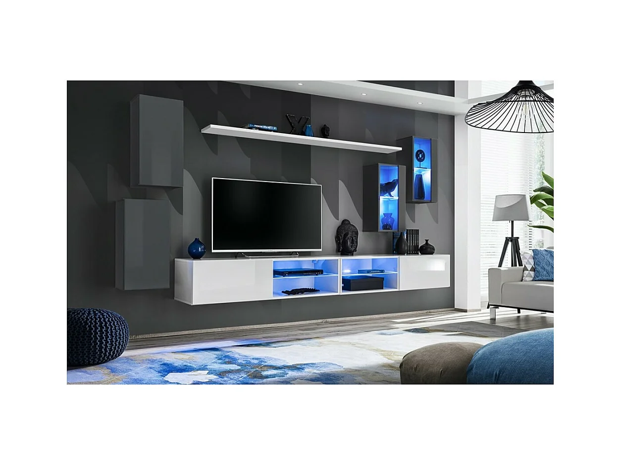 Möbelset Wohnzimmer SWITCH XXV – LED – Grau und Weiß – Hängendes Design