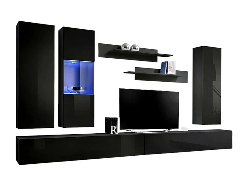 Móvel de TV FLY E5 design, na cor preto brilhante. Móvel suspenso moderno e na moda para a sua sala de estar.