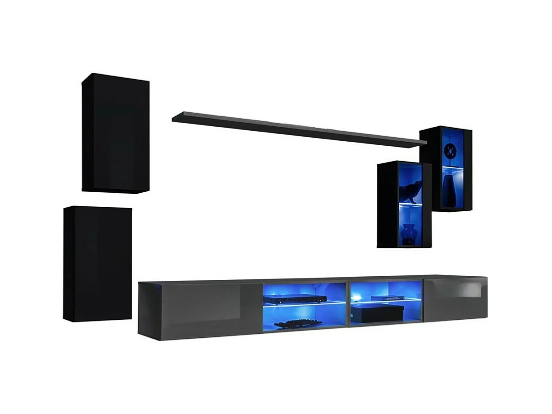 Set woonkamermeubels SWITCH XXV – LED – Zwart en Grijs – Hangend ontwerp