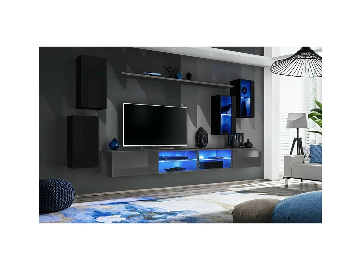 Set woonkamermeubels SWITCH XXV – LED – Zwart en Grijs – Hangend ontwerp