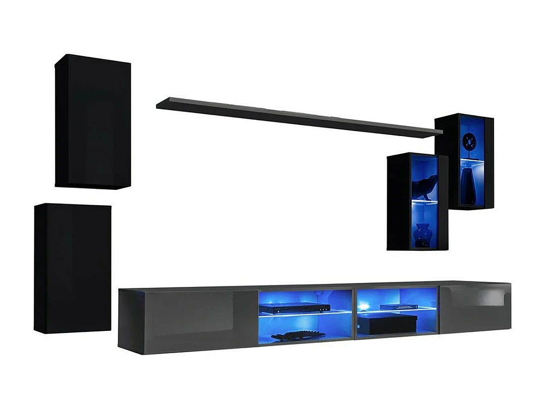 Ensemble meubles de salon SWITCH XXV – LED – Noir et Gris – Design suspendu