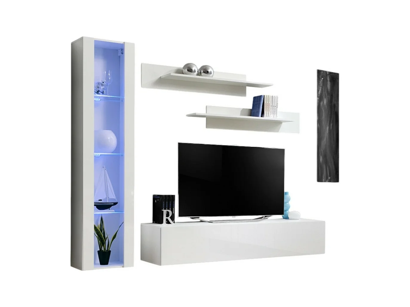 Meuble TV FLY G2 design, coloris blanc brillant. Meuble suspendu moderne et tendance pour votre salon.