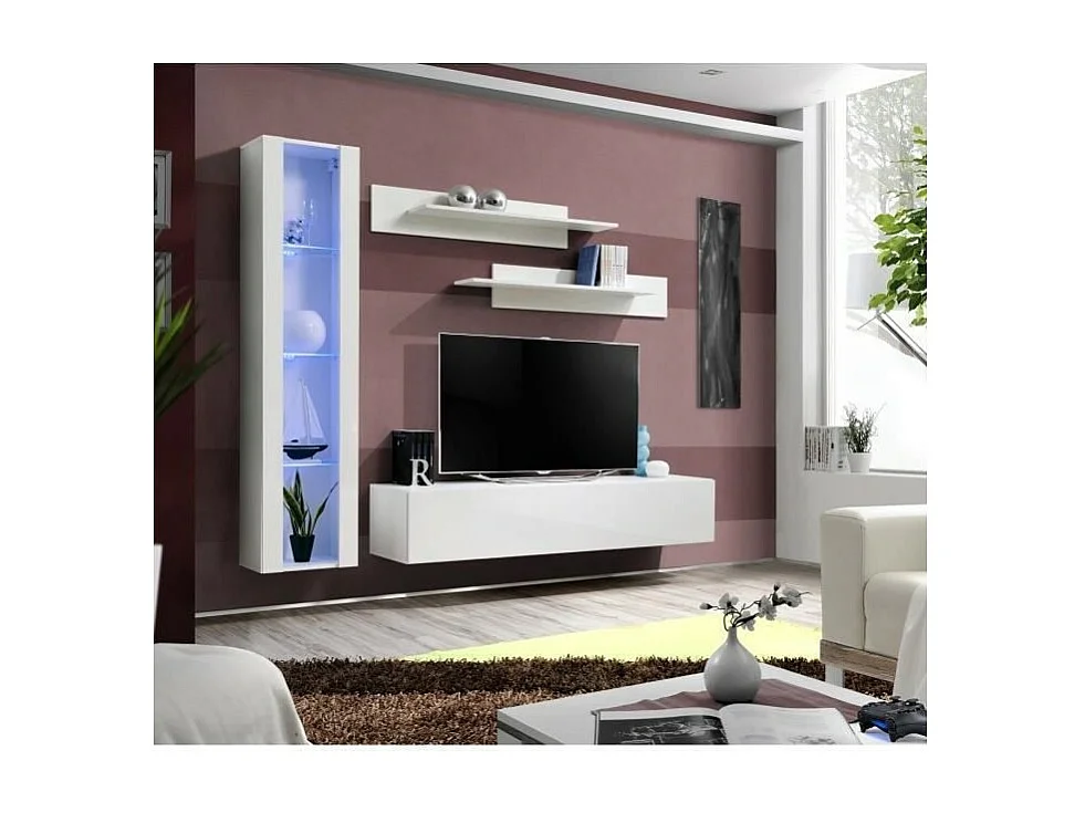 TV-meubel FLY G2 design, in glanzend witte kleur. Modern en trendy zwevend meubel voor uw woonkamer.