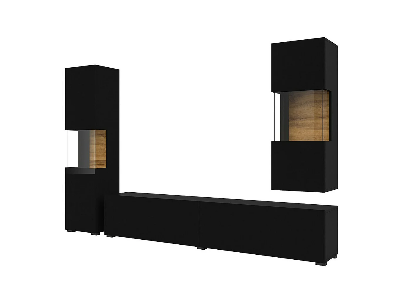 Conjunto de 3 móveis para sala de estar da coleção EVA. Cor preta e carvalho.