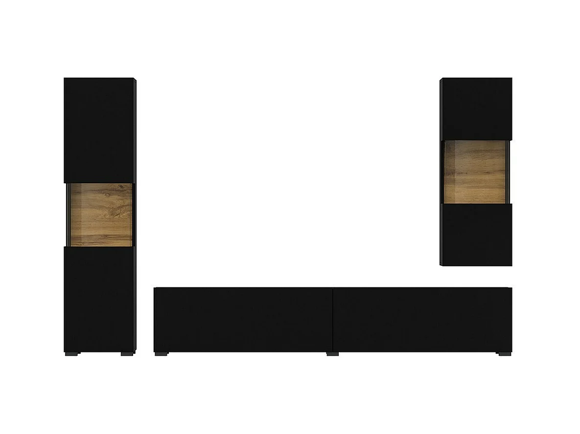 Conjunto de 3 móveis para sala de estar da coleção EVA. Cor preta e carvalho.