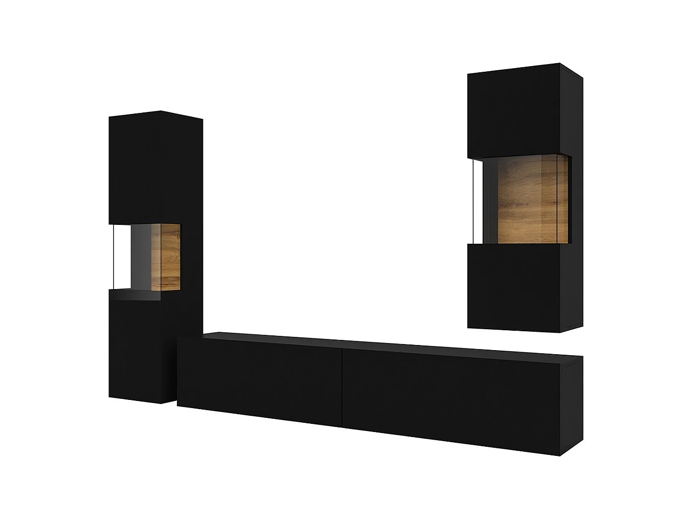 Conjunto de 3 móveis para sala de estar da coleção EVA. Cor preta e carvalho.