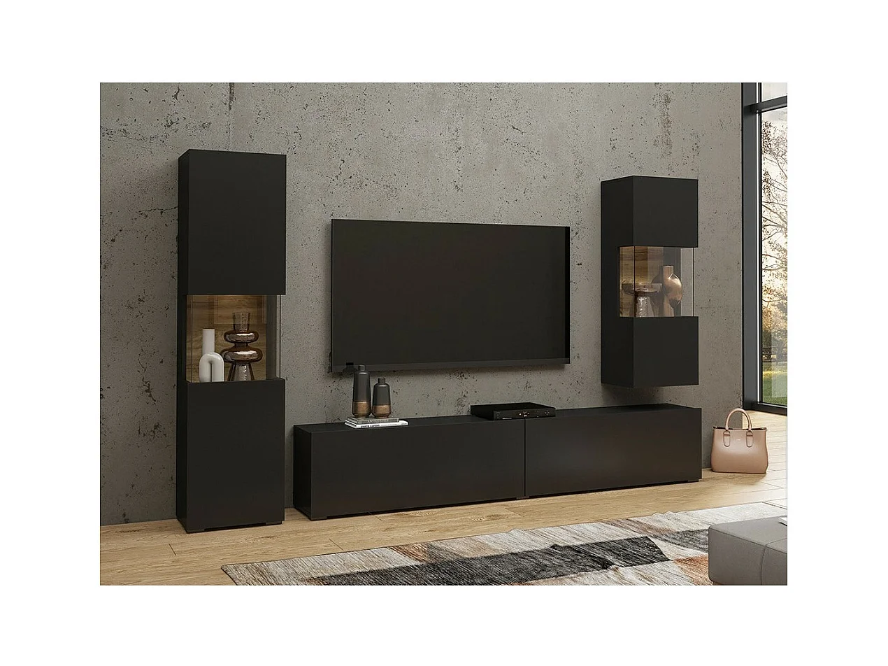 Conjunto de 3 móveis para sala de estar da coleção EVA. Cor preta e carvalho.