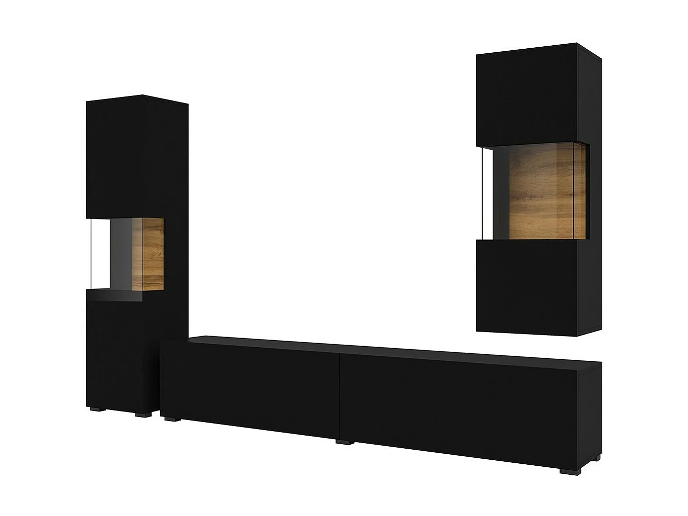 Ensemble de 3 meubles de salon collection EVA. Couleur noir et chêne.