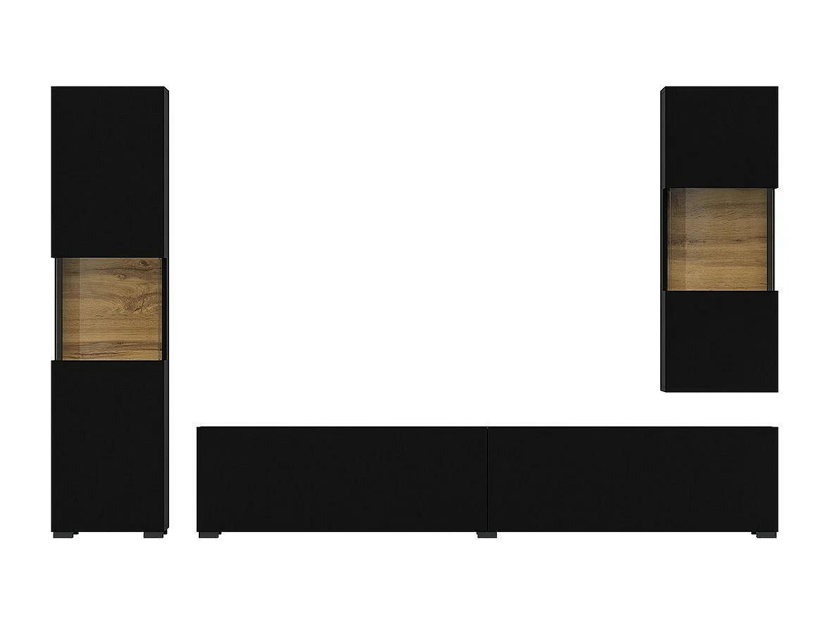 Ensemble de 3 meubles de salon collection EVA. Couleur noir et chêne.