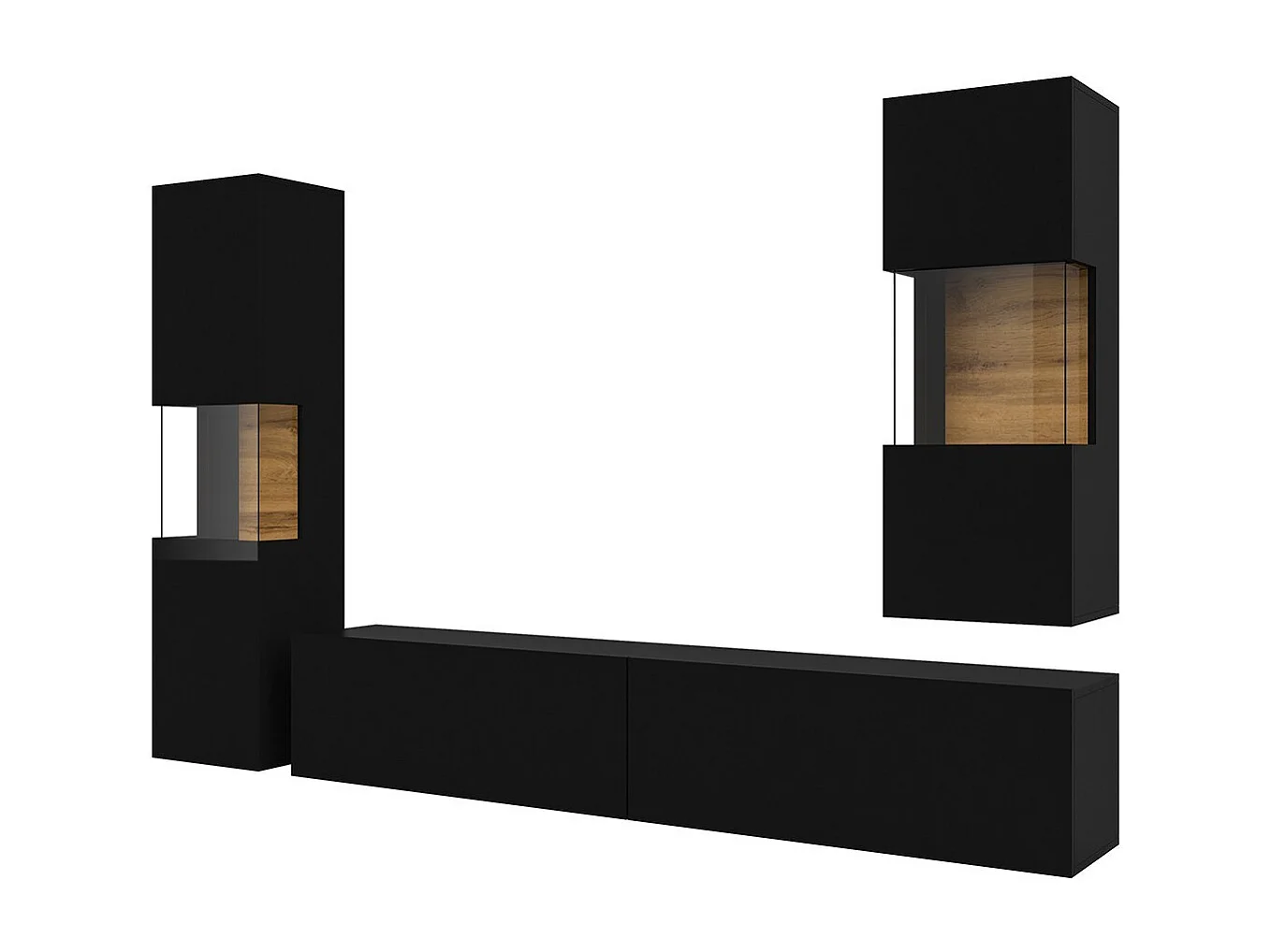 Ensemble de 3 meubles de salon collection EVA. Couleur noir et chêne.