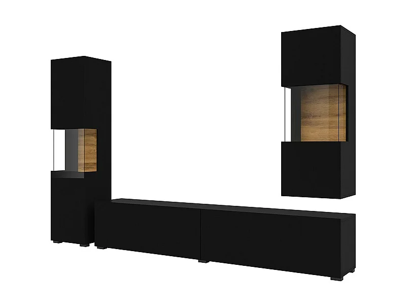 Ensemble de 3 meubles de salon collection EVA. Couleur noir et chêne.