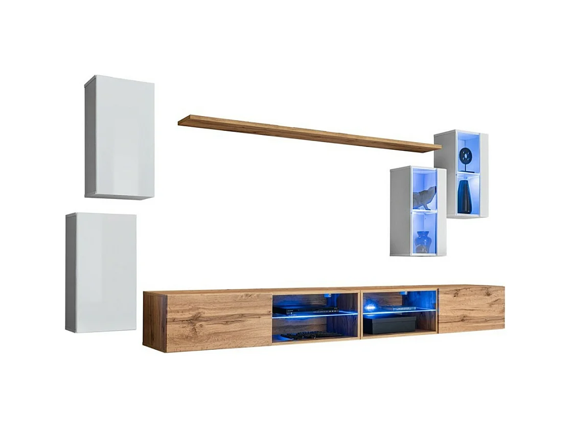 Set di mobili da soggiorno SWITCH XXV – LED – Bianco e Rovere – Composizione murale design