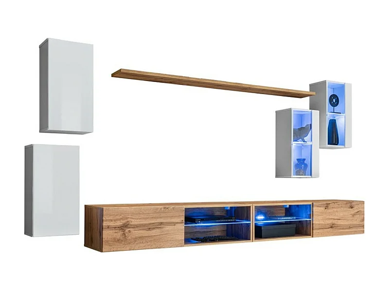 Ensemble meubles de salon SWITCH XXV – LED – Blanc et Chêne – Composition murale design