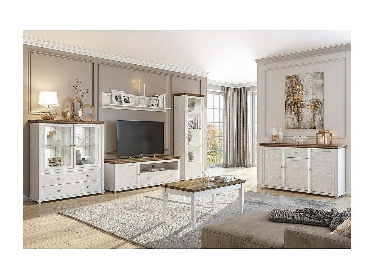 Ensemble de 6 meubles pour votre salon coloris frêne blanc et chêne. Collection ASSIA