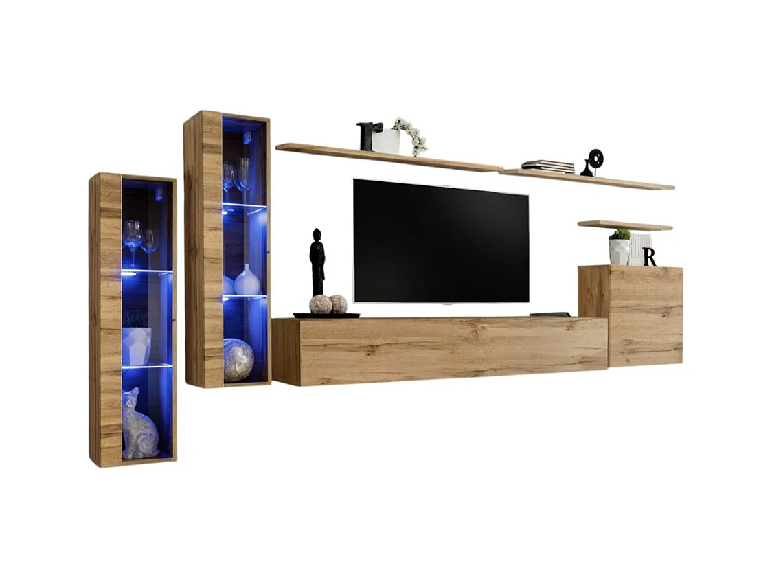 Ensemble meuble salon mural SWITCH XI design, coloris chêne Wotan.