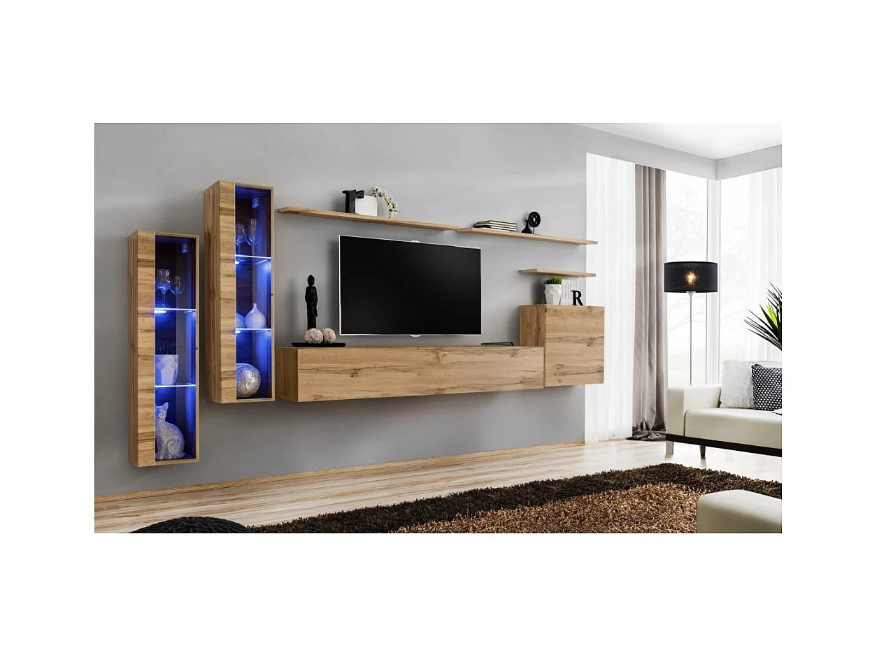 Ensemble meuble salon mural SWITCH XI design, coloris chêne Wotan.