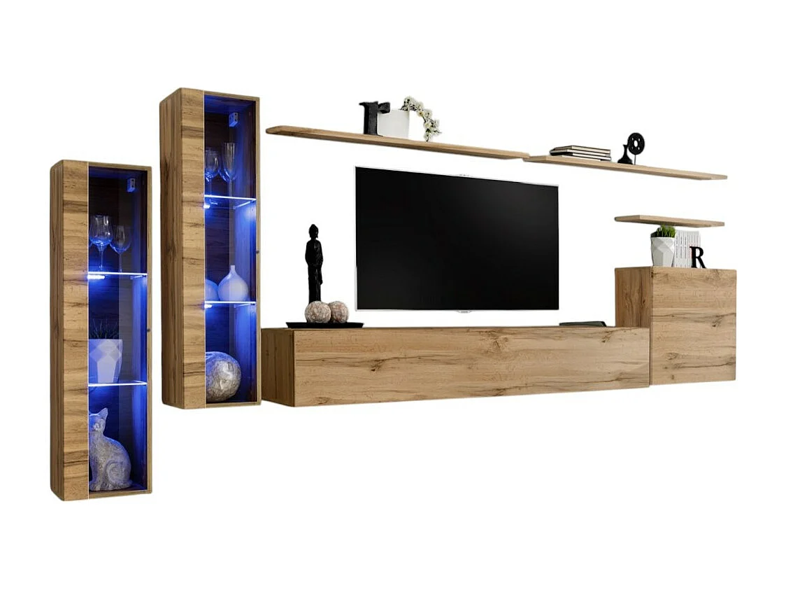 Ensemble meuble salon mural SWITCH XI design, coloris chêne Wotan.