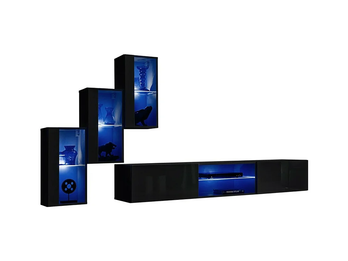 Set Wohnzimmermöbel SWITCH XXIII – LED – Hochglanz Schwarz – Hängendes Design