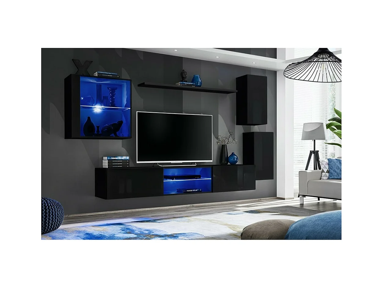 Set Wohnzimmermöbel SWITCH XXIII – LED – Hochglanz Schwarz – Hängendes Design