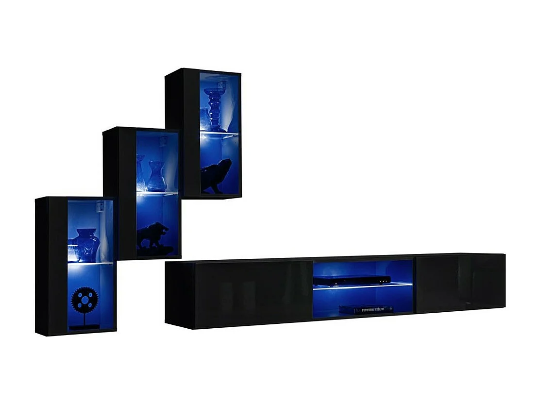 Ensemble meubles de salon SWITCH XXIII – LED – Noir brillant – Design suspendu