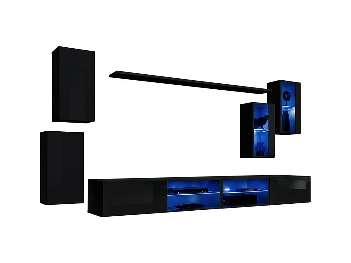 Set woonkamermeubels SWITCH XXV – LED – Hoogglans Zwart – Hangend ontwerp