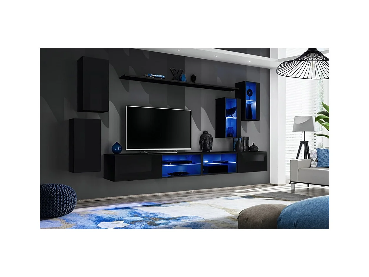 Set woonkamermeubels SWITCH XXV – LED – Hoogglans Zwart – Hangend ontwerp