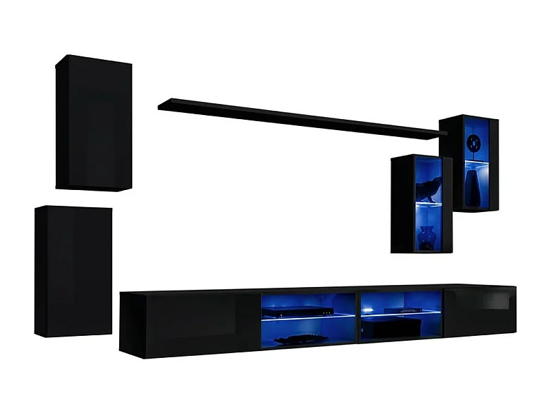 Ensemble meubles de salon SWITCH XXV – LED – Noir brillant – Design suspendu