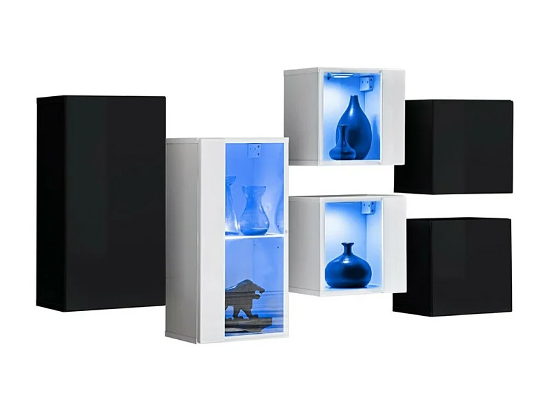 Conjunto de móveis para sala de estar SWITCH SBIV design. Cores preto e branco.