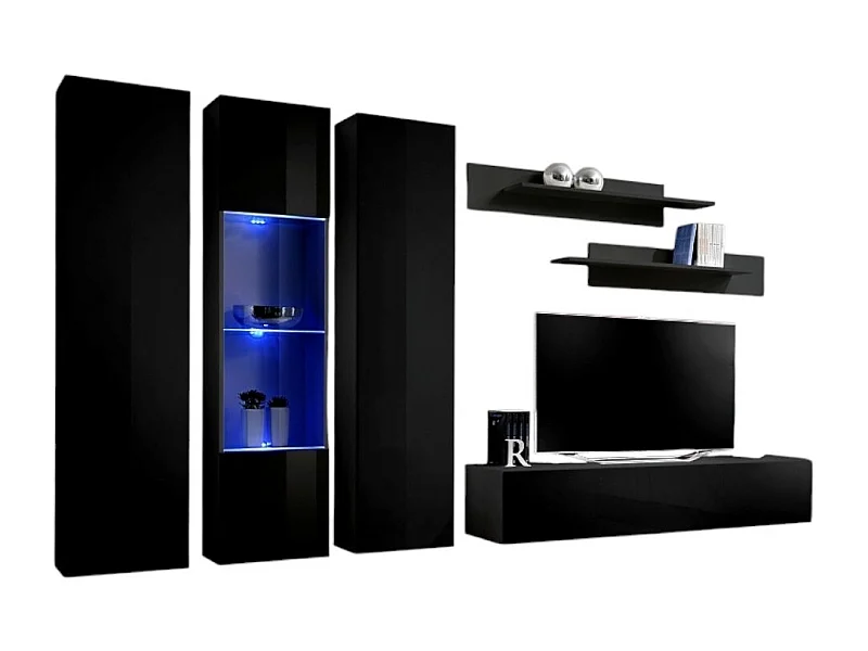 Móvel para TV FLY C5 design, cor preto brilhante. Móvel suspenso moderno e na moda para a sua sala de estar.