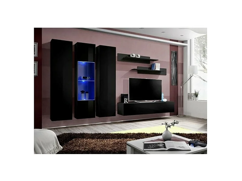 TV-Möbel FLY C5 Design in glänzendem Schwarz. Modernes und trendiges hängendes Möbelstück für Ihr Wohnzimmer.