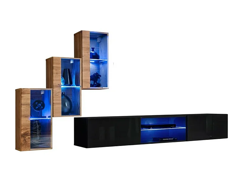 Conjunto de móveis para sala de estar SWITCH XXII design, cor carvalho e preto.