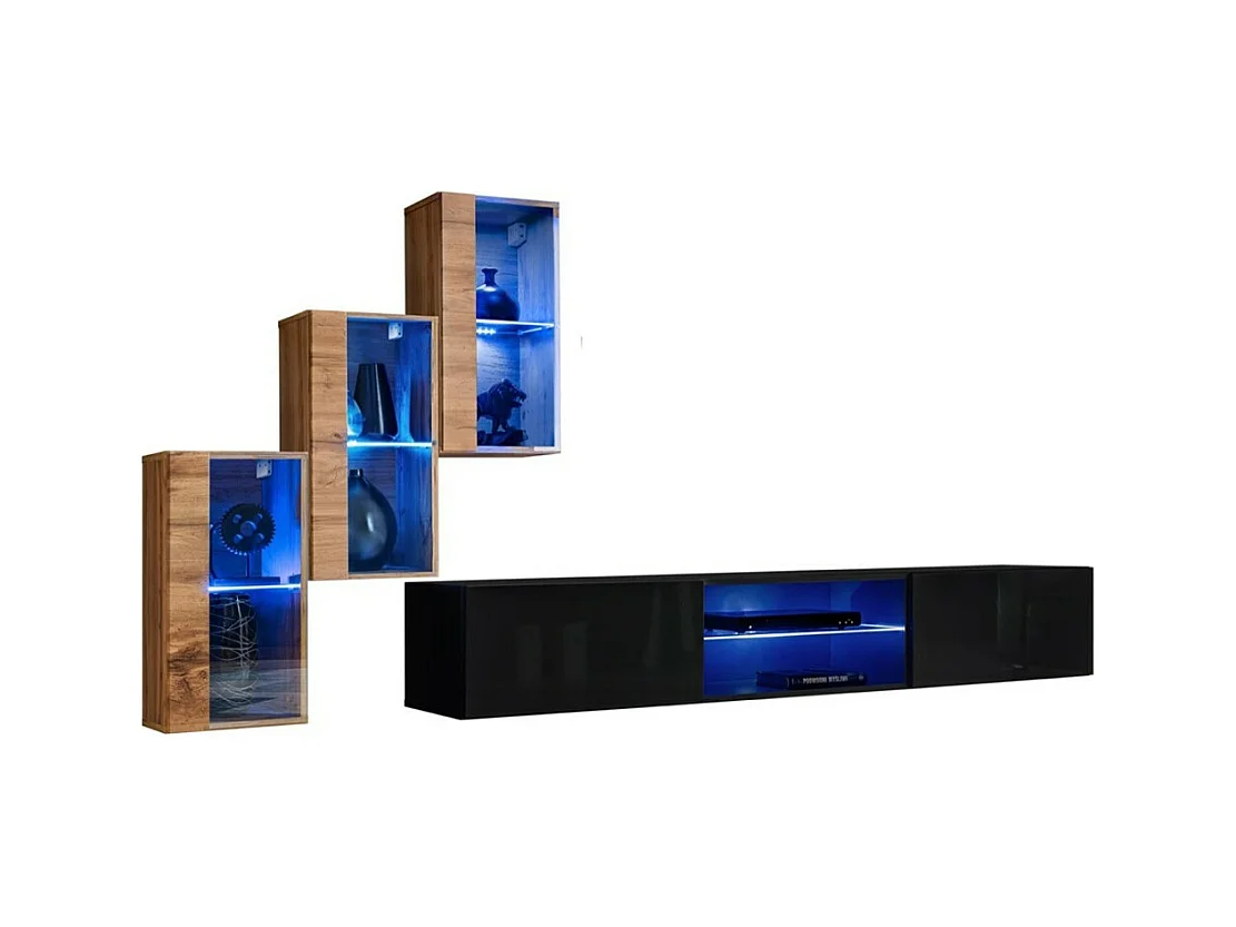 Ensemble meubles de salon SWITCH XXII design, coloris chêne et noir.